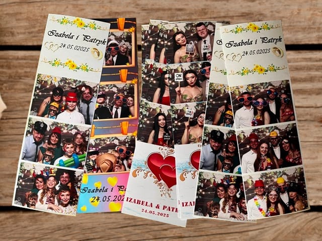zdjęcia z fotobudki jako pamiątka dla gości na weselu
